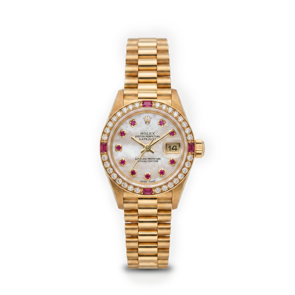 ROLEX LADY DATE JUST 26MM DIAL 18K YELLOW GOLD WITH DIAMOND AND RUBY